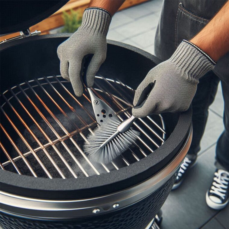 Clean kamado grill by special brush